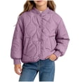 thumbnail image 1 of Spazoro Girls Quilted Bomber Jacket with Side Pockets, Stand Collar Warm Long Sleeve Snap Button Casual Padded Outerwear Coat Purple Size 5-6, 1 of 7