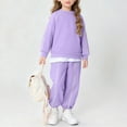 thumbnail image 1 of Spazoro Girls Sport Outfit Sets Size 4-16Y, Fleece Lined Solid Color Fall and Winter 2 PC Casual Long Sleeved Sweathirts & Pants Sets for Kids Purple, 1 of 9