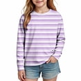 thumbnail image 1 of Spazoro Girls Striped Long Sleeve Tops, Relaxed Fit Crewneck Stretchy Printed Pullover Casual Daily Wear Shirts Purple Size 13, 1 of 9
