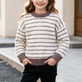 thumbnail image 1 of Spazoro Girls Striped Pullover Sweater Ribbed Cuffs, Loose Long Sleeve Round Neck Warm Casual Knit Jumper for Daily Wear Gray Size 9Months, 1 of 8