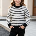 thumbnail image 1 of Spazoro Girls Striped Pullover Sweater Ribbed Cuffs, Round Neck Long Sleeve Warm Loose Casual Knit Jumper for Daily Wear Black Size 4-5T, 1 of 7