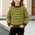 thumbnail image 1 of Spazoro Girls Striped Pullover Sweater Ribbed Cuffs, Warm Long Sleeve Round Neck Loose Casual Knit Jumper for Daily Wear Green Size 7-8, 1 of 8