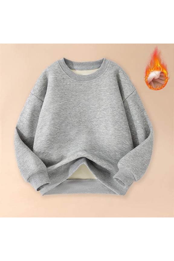 Girls Swearshirts, Fleece Lined Crew Neck 100%Cotton Winter Solid Color Casual Pullover Tops for Girls Gray Size 5 T