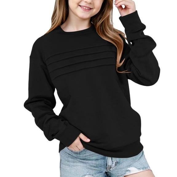 Spazoro Girls Swearshirts, Long Sleeve Crew Neck Fall Winter Solid Color Casual Pullover Tops for Girls Black Size 11 T