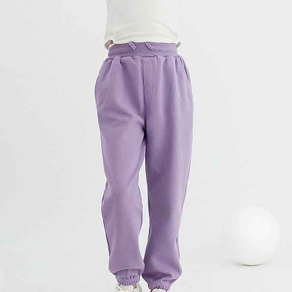 Spazoro Girls Sweatpants, Homewear Casual Solid Color Warm Pants For Girls Purple Size 10 T