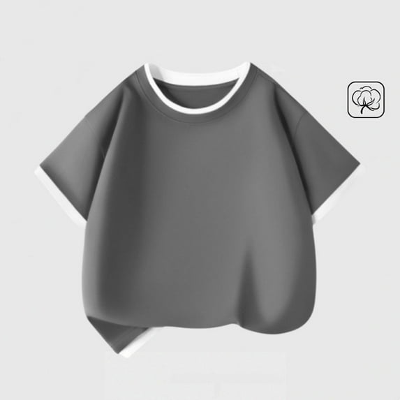 Spazoro Girls T-Shirts Tee, Short Sleeve Crew Neck Solid Color 100%Cotton Casual Tops for Kids Gray Size 12