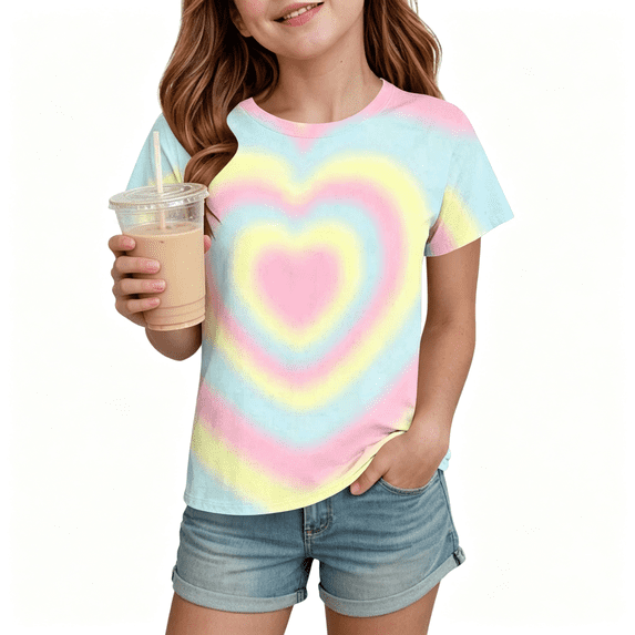 Spazoro Girls T-Shirts Tee Under $5, Short Sleeve Summer Crew Neck Love Print Casual Tops for Kids Yellow Size 13-14
