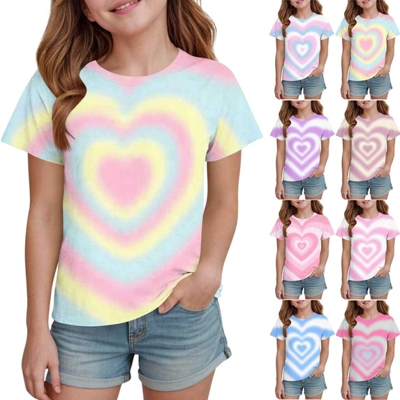 Spazoro Girls T-Shirts Tee,Size 4T-14Y Summer Short Sleeve Love Print Crew Neck Casual Tops for Kids Yellow