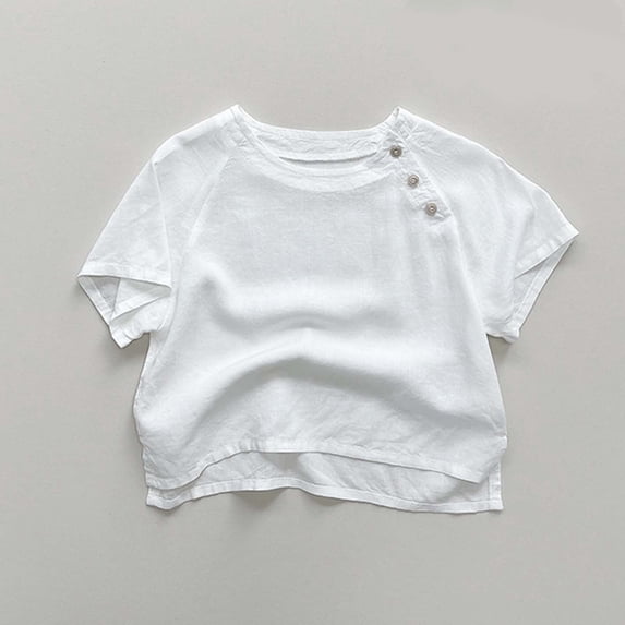 Spazoro Girls T-Shirts Tee, Solid Color 100%Cotton Crew Neck Short Sleeve Casual Tops for Kids White Size 9 Months