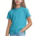 thumbnail image 1 of Spazoro Girls T-Shirts Tee, Solid Color Ice Silk Short Sleeve Crew Neck Casual Tops for Kids Sky Blue Size 4, 1 of 5