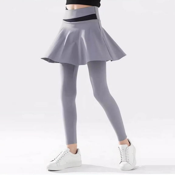 Spazoro Girls Tennis Skirts with Leggings, Soft & Comfy Fall and Winter Stretchy Elastic Waist Yoga Sports Outwear Tights Pants Gray Size 5 T