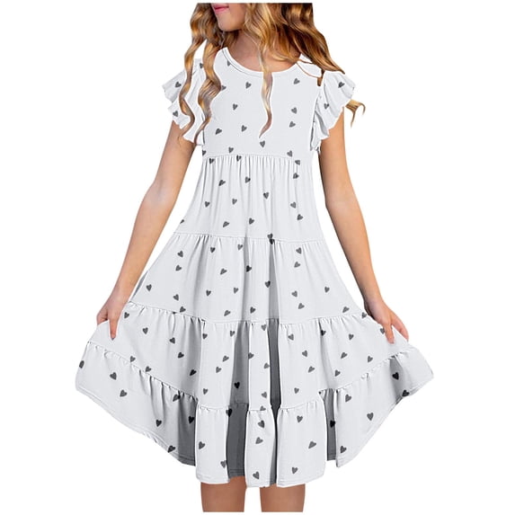 Spazoro Girls Tiered Midi Dress, Summer Ruffled Long Sleeve Floral Print Crew Neck Casual Party Dress Gray Size 4