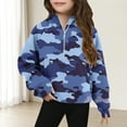 thumbnail image 1 of Spazoro Girls Turn Down Collar Sweatshirts, Camouflage Soft & Comfy Half Zip Long Sleeve Fall Winter Tops for Girls Blue Size 9 T, 1 of 5