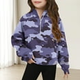 thumbnail image 1 of Spazoro Girls Turn Down Collar Sweatshirts, Soft & Comfy Camouflage Long Sleeve Half Zip Fall Winter Tops for Girls Purple Size 13 T, 1 of 5