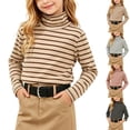 thumbnail image 1 of Spazoro Girls Turtleneck Long Sleeve T-Shirts, Relaxed Fit Striped Long Sleeve Stretchy Warm Casual Base Layer Tee Beige Size 7-8, 1 of 9