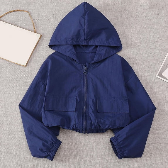 Spazoro Girls UPF 50+ Sun Protection Jacket, Lightweight Breathable Hooded Zip Up Quick Dry Fashion Clothes for Outdoor Navy Size 10