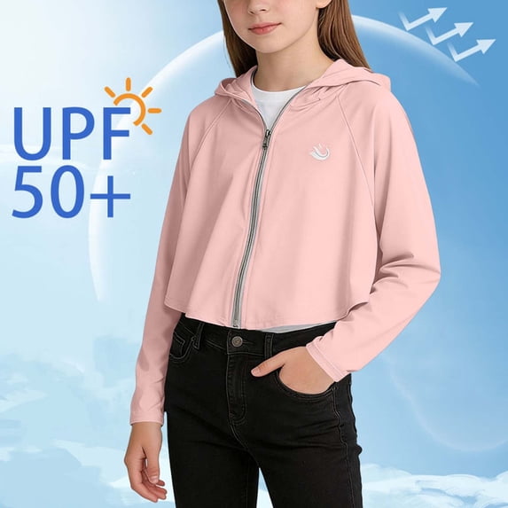 Spazoro Girls UPF 50+ Sun Protection Jacket, Lightweight Breathable Hooded Zip Up Quick Dry Fashion Clothes for Outdoor Pink Size 1-2