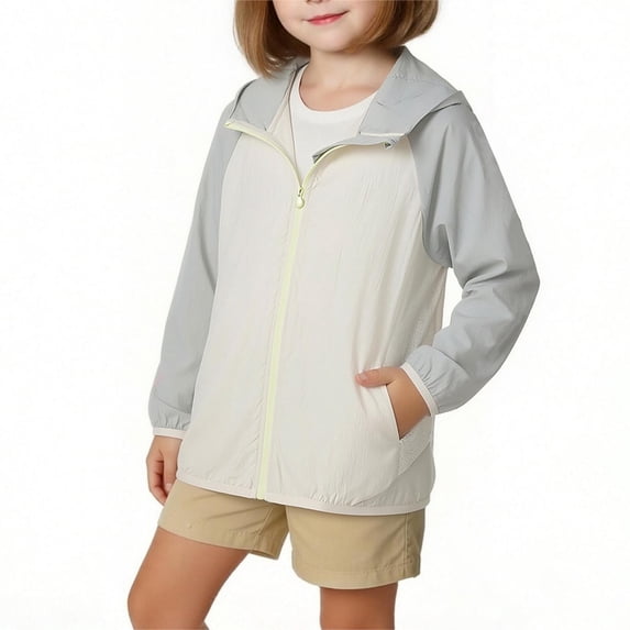 Spazoro Girls UPF 50+ Sun Protection Jacket, Lightweight Hooded Zip Up Quick Dry Breathable Fashion Clothes for Outdoor Blue Size 9-10