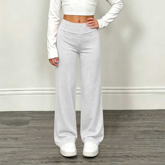 Spazoro Girls Wide Leg Casual Pants, Straight Fit Lightweight Solid Color Elastic Waist Autumn Daily Wear for Kids White Size 9-10