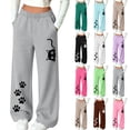 thumbnail image 1 of Spazoro Girls Wide Leg Sweatpants with Pockets, Loose Fit Cat Paw Print Fleece Lined Elastic Waist Drawstring Relaxed Casual Bottoms for Daily Wear Gray Size 7-8, 1 of 6