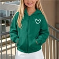 thumbnail image 1 of Spazoro Girls Zip Up Hoodie Jacket with Pockets, Long Sleeve Ribbed Cuffs Loose Fit Heart Graphic Kangaroo Pocketsper Hooded Sweatshirt Outerwear for Cold Weather Green Size 5-6, 1 of 8