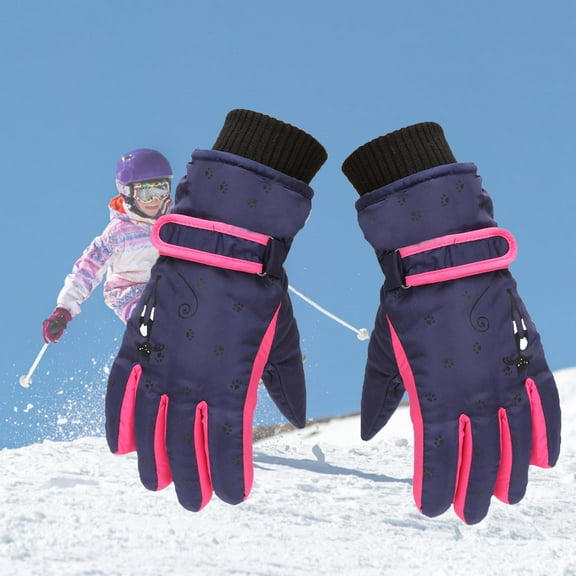 Spazoro Kid Girls Boys Gloves, Warm Waterproof Windproof Winter Ski Gloves for Toddler Child Navy Size M