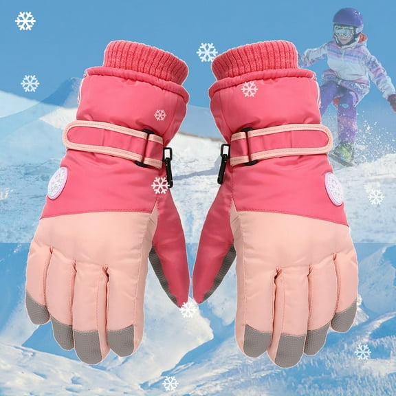 Spazoro Kid Girls Boys Gloves, Windproof Waterproof Warm Winter Ski Gloves for Toddler Child Hot Pink (1-11T)