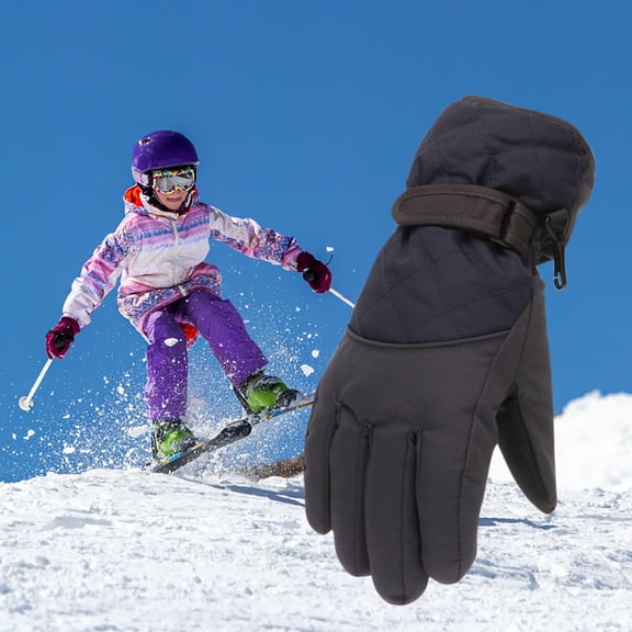 Spazoro Kid Girls Boys Gloves, Winter Waterproof Windproof Warm Ski Gloves for Toddler Child Black Size M