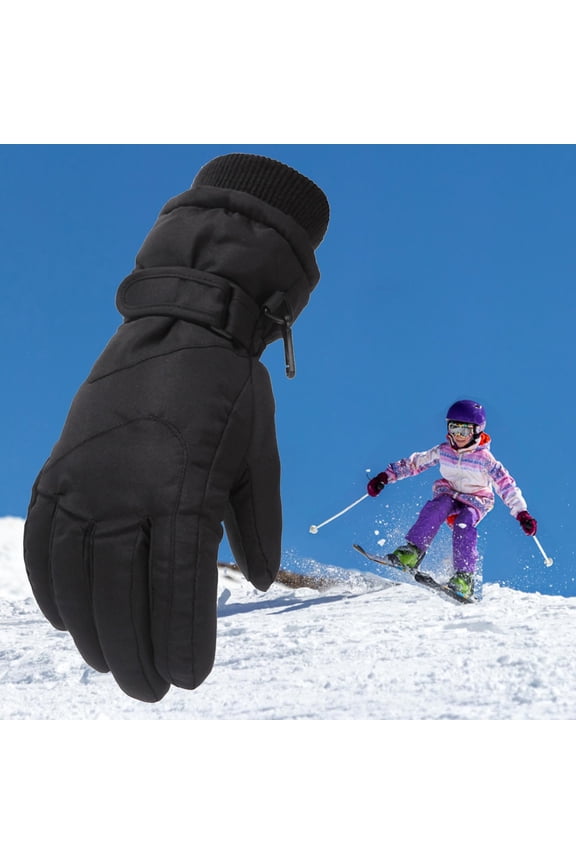 Kid Girls Boys Gloves, Winter Waterproof Windproof Warm Ski Gloves for Toddler Child Black Size M