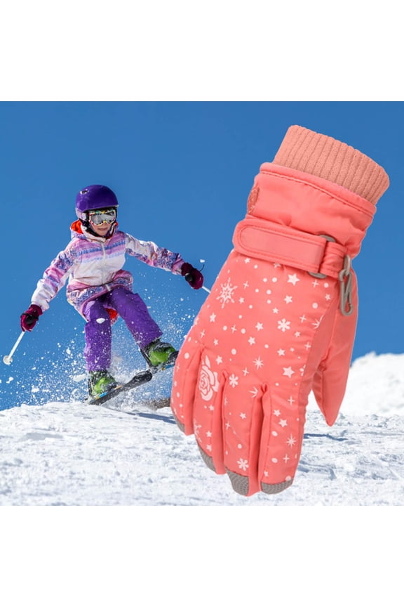 Kid Girls Boys Gloves, Winter Waterproof Windproof Warm Ski Gloves for Toddler Child Orange (1-11T)