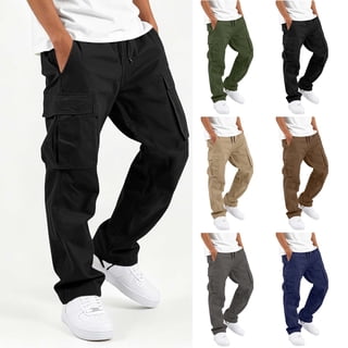 Spazoro Kids Boys 100% Cotton Cargo Pants with Multi-Pockets, Fall Straight Leg Elastic Drawstring Waist Breathable Casual Trousers for School Outdoor Black Size 5-6