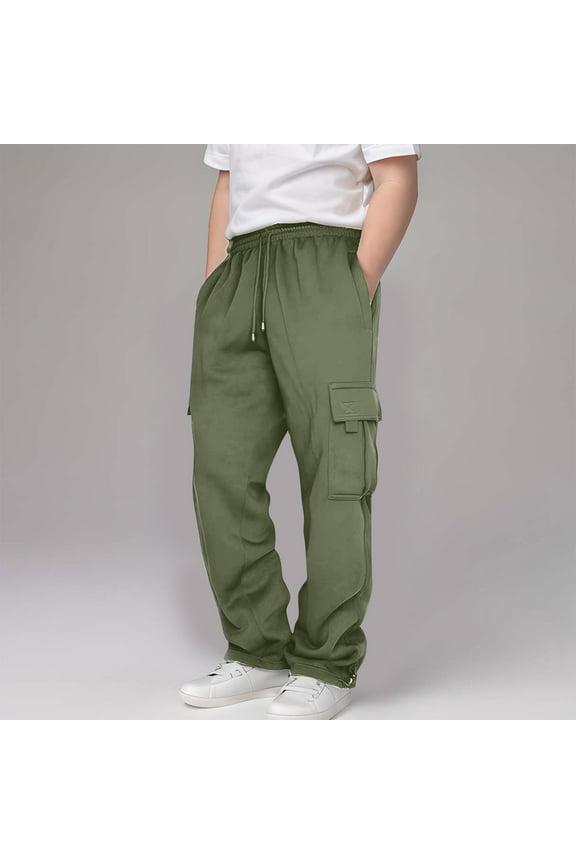 Kids Boys Cargo Pants, Elastic Waist Solid Color Casual Spring Loose Joggers for Child Boys Army Green Size 9 T