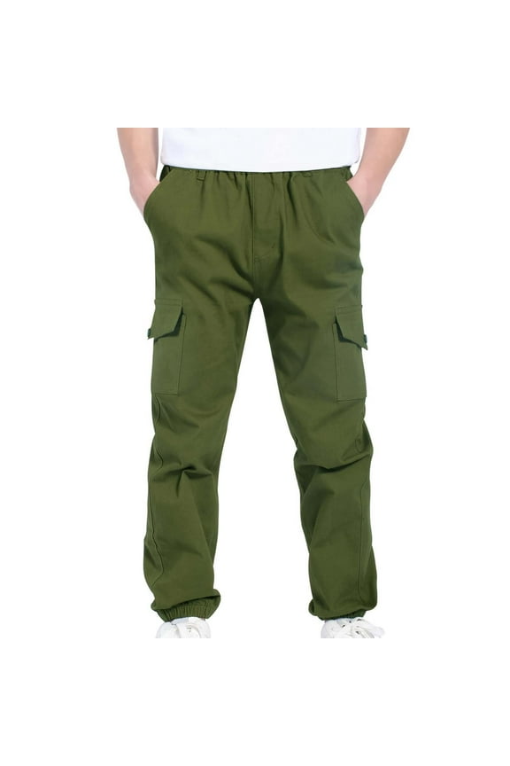 Kids Boys Cargo Pants, Elastic Waist Spring Casual Solid Color Loose Joggers for Child Boys Army Green Size 9 T
