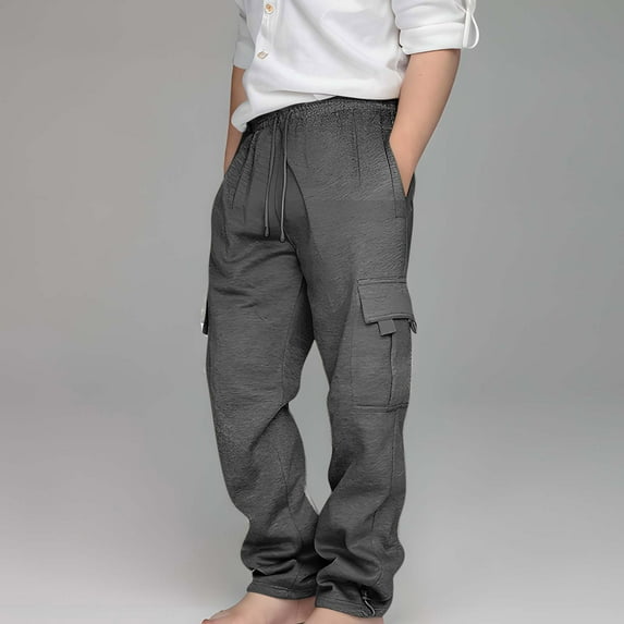 Spazoro Kids Boys Cargo Pants, Solid Color Casual Spring Elastic Waist Loose Joggers for Child Boys Dark Gray Size 13 T