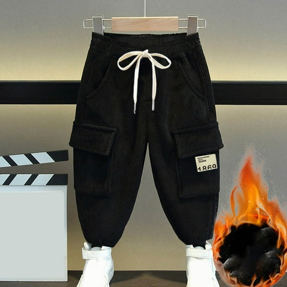 Spazoro Kids Boys Cargo Pants, Spring Casual Solid Color Elastic Waist Loose Joggers for Child Boys Black Size 4 T