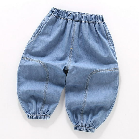 Spazoro Kids Boys Jeans, Casual Solid Color Spring Elastic Waist Denim Pants for Child Boys Light Blue Size 5-6T