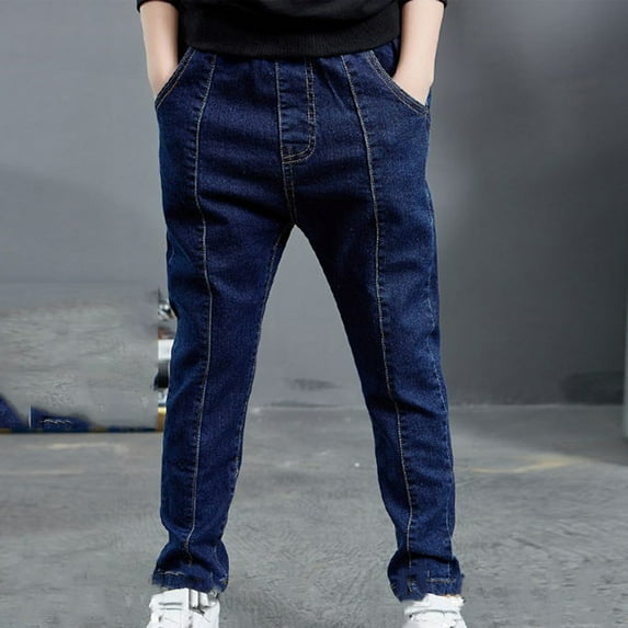 Spazoro Kids Boys Jeans, Casual Spring Solid Color Elastic Waist Denim Pants for Child Boys Blue Size 7 T