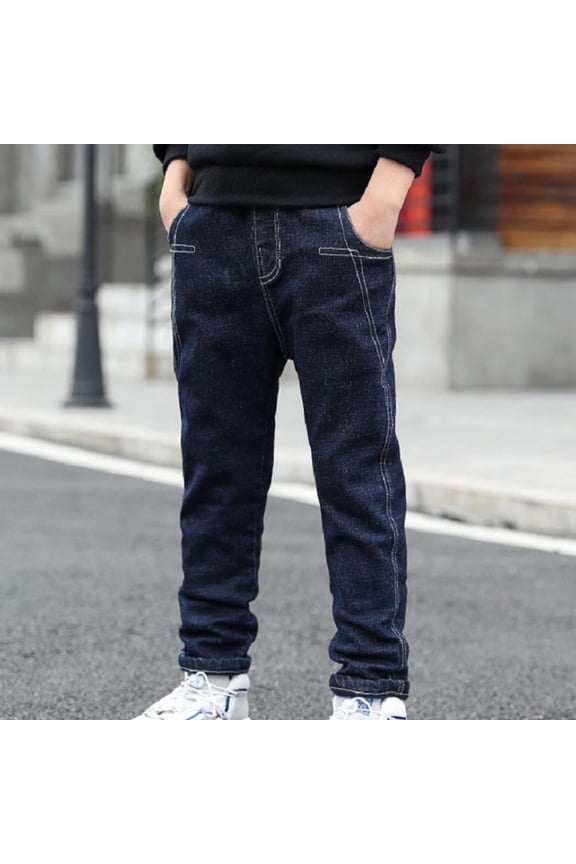 Kids Boys Jeans, Elastic Waist Casual Spring Solid Color Denim Pants for Child Boys Navy Size 6 T
