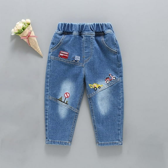 Spazoro Kids Boys Jeans, Solid Color Spring Casual Elastic Waist Denim Pants for Child Boys Blue Size 3-4T