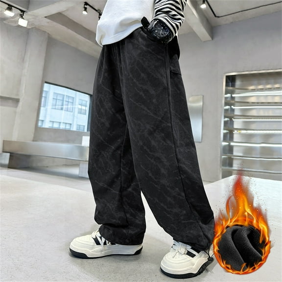 Spazoro Kids Boys Sweatpants, Solid Color Warm Elastic Waist Spring and Winter Loose Joggers for Child Boys Black Size 10 T