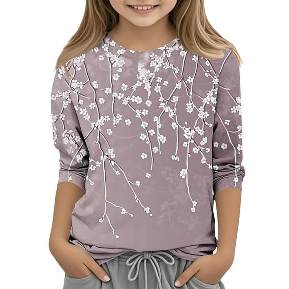 Spazoro Kids Child Girls Casual T-Shirts Tee, 3/4 Sleeve Crew Neck Fashion Printed Summer Loose Tops Trousers for Girls Pink Size 4 T