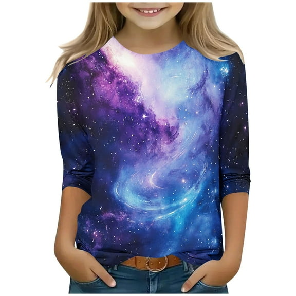Spazoro Kids Child Girls Casual T-Shirts Tee, 3/4 Sleeve Fashion Summer Crew Neck Printed Loose Tops Trousers for Girls Purple Size 4 T
