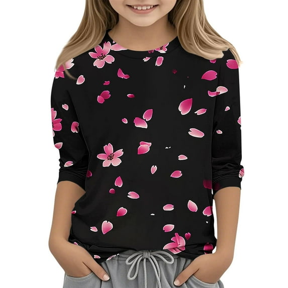 Spazoro Kids Child Girls Casual T-Shirts Tee, Crew Neck 3/4 Sleeve Summer Printed Fashion Loose Tops Trousers for Girls Black Size 3 T