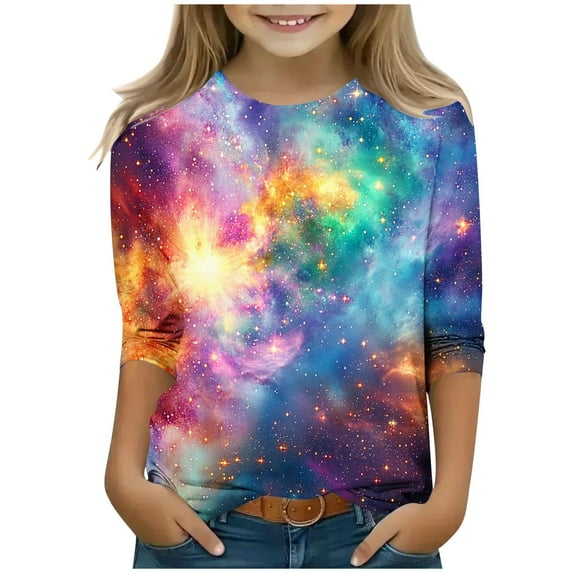 Spazoro Kids Child Girls Casual T-Shirts Tee, Crew Neck Fashion Summer 3/4 Sleeve Printed Loose Tops Trousers for Girls Pink Size 5 T