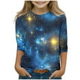 thumbnail image 1 of Spazoro Kids Child Girls Casual T-Shirts Tee, Fashion 3/4 Sleeve Printed Crew Neck Summer Loose Tops Trousers for Girls Blue Size 7 T, 1 of 5