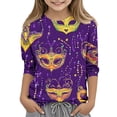thumbnail image 1 of Spazoro Kids Child Girls Casual T-Shirts Tee, Mardi Gras Print 3/4 Sleeve Fashion Summer Crew Neck Loose Tops Trousers for Girls Purple Size 5 T, 1 of 5
