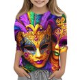 thumbnail image 1 of Spazoro Kids Child Girls Casual T-Shirts Tee, Summer Crew Neck Mardi Gras Print 3/4 Sleeve Fashion Loose Tops Trousers for Girls Multicolor Size 3-4 T, 1 of 5