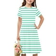 thumbnail image 1 of Spazoro Kids Girls A Line Dresses, New Style Short Sleeve Striped Stretchy Wrinkle Princess Dress for Child Girls Green Size 5 T, 1 of 7