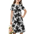 thumbnail image 1 of Spazoro Kids Girls A Line Dresses, New Style Stretchy Wrinkle Short Sleeve Tie Dye Princess Dress for Child Girls Black Size 5 T, 1 of 7