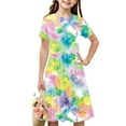 thumbnail image 1 of Spazoro Kids Girls A Line Dresses, New Style Tie Dye Stretchy Wrinkle Short Sleeve Princess Dress for Child Girls Multicolor Size 11 T, 1 of 7